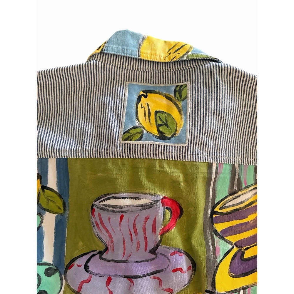 VTG 80s Encore By Silkscapes Hand Painted Tea Button Up Shacket Size M - Picture 8 of 12